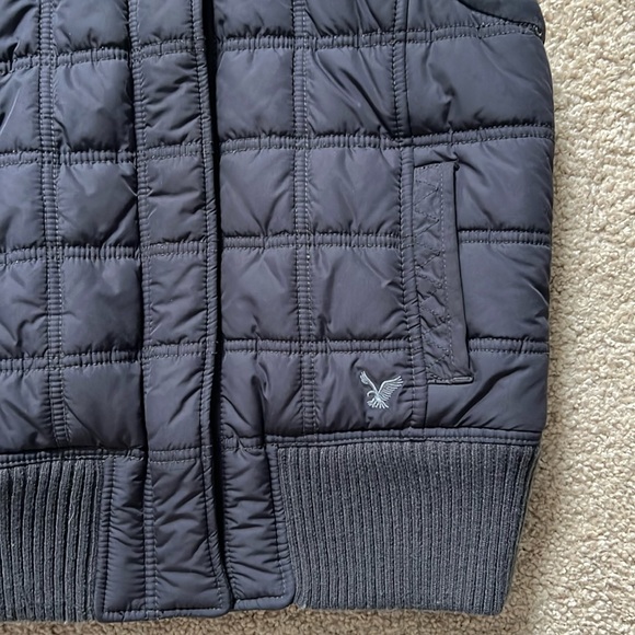 Navy bluish-gray puffer vest with detachable hood - Picture 2 of 7